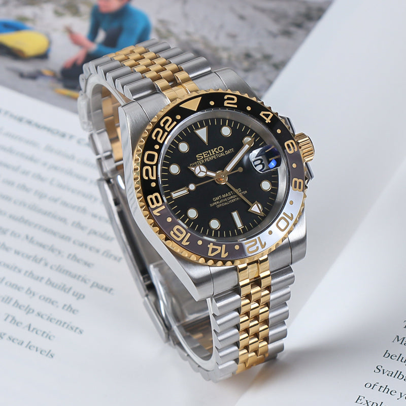 Seiko Mod GMT “Black Gold” NH34 Automático – Edición Premium Jubilee