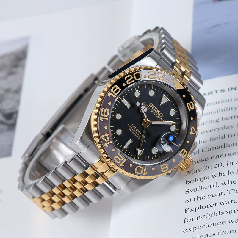 Seiko Mod GMT “Black Gold” NH34 Automático – Edición Premium Jubilee