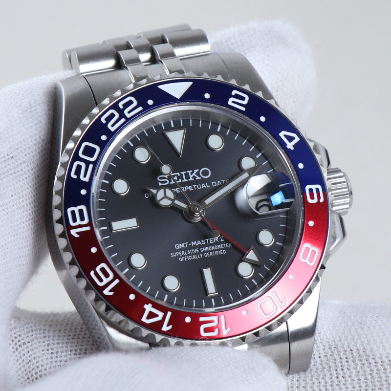 Pepsi GMT Automático – Black Red Blue Steel NH34