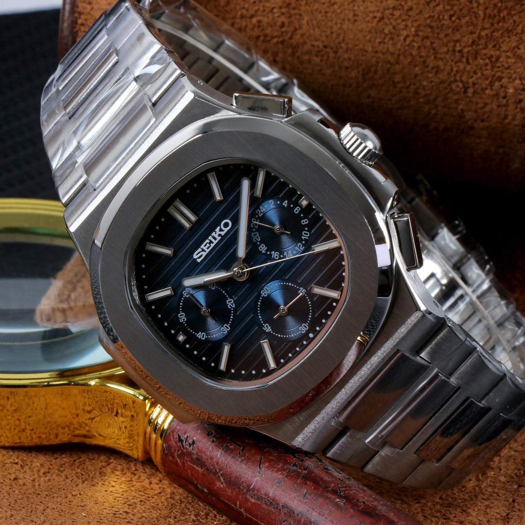 Cronógrafo Azul Nautic Sport – Brazalete Integrado 41 mm