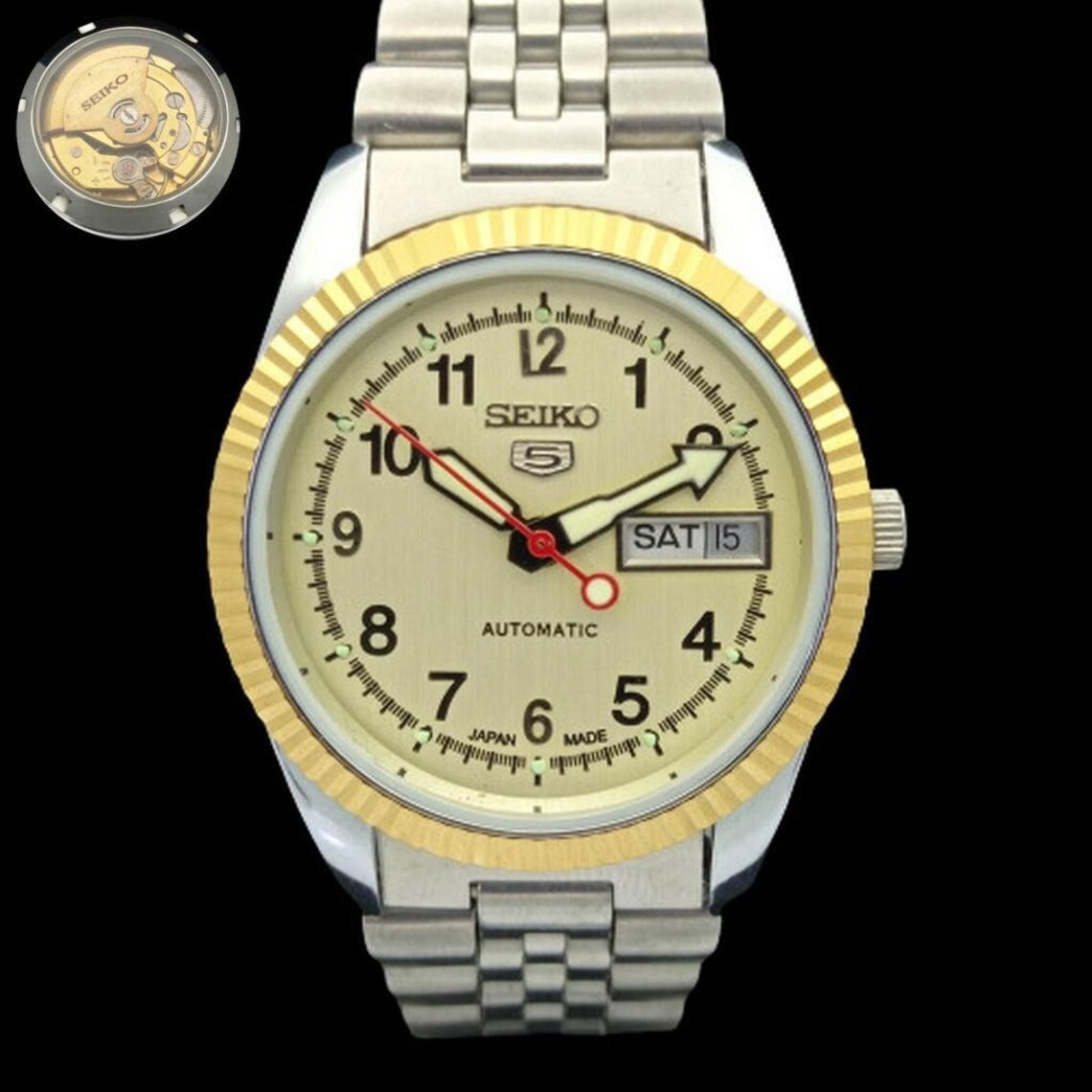 Reloj Vintage Seiko 5 Automático – Esfera Crema (⭐4,9)