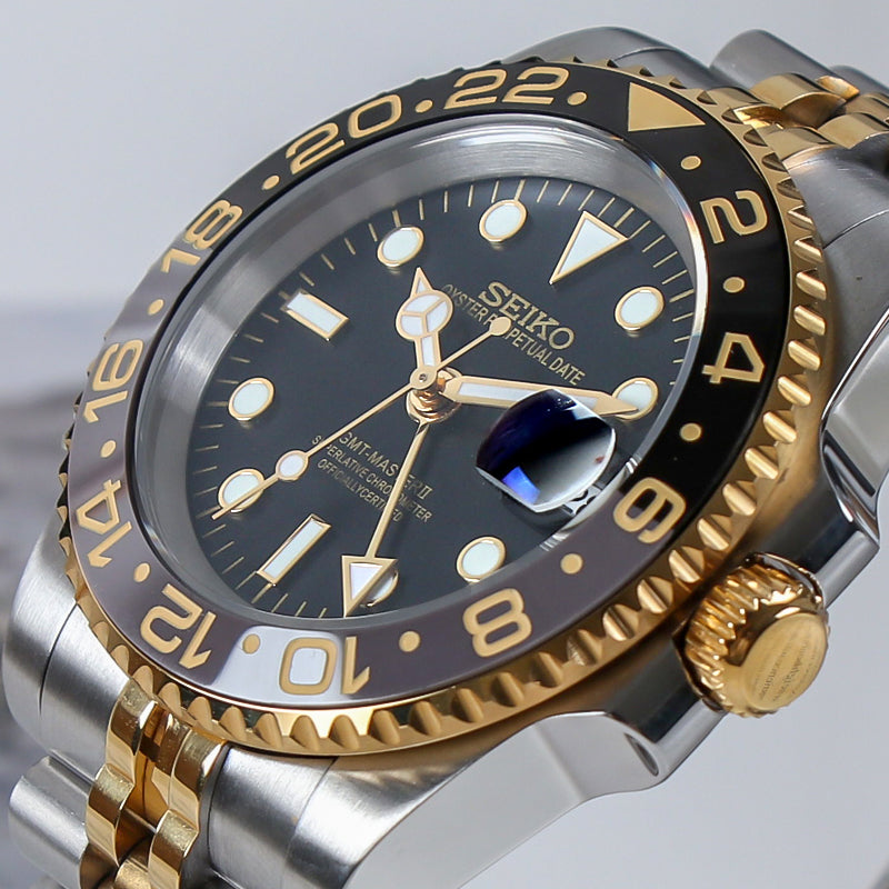 Seiko Mod GMT “Black Gold” NH34 Automático – Edición Premium Jubilee