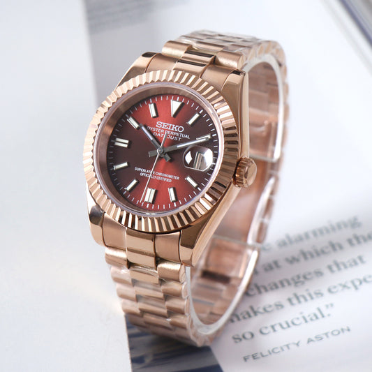 Classic Date Automático – Burgundy Rose Gold Steel NH35