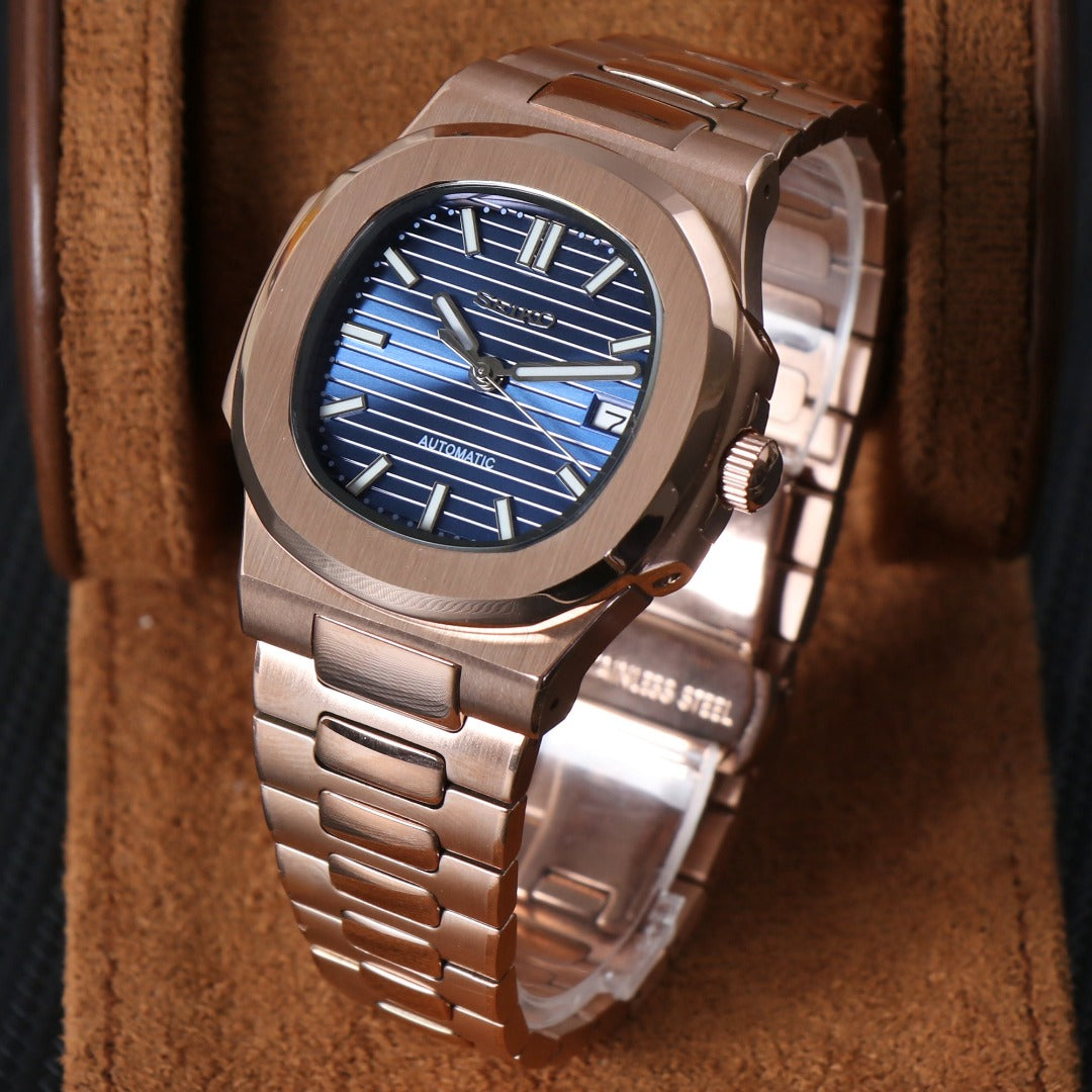 “Rose Gold Blue” Automático NH35 – Integrated Steel Premium