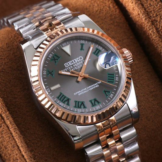 Elegant Date Automático – Green Rose Gold Steel NH35