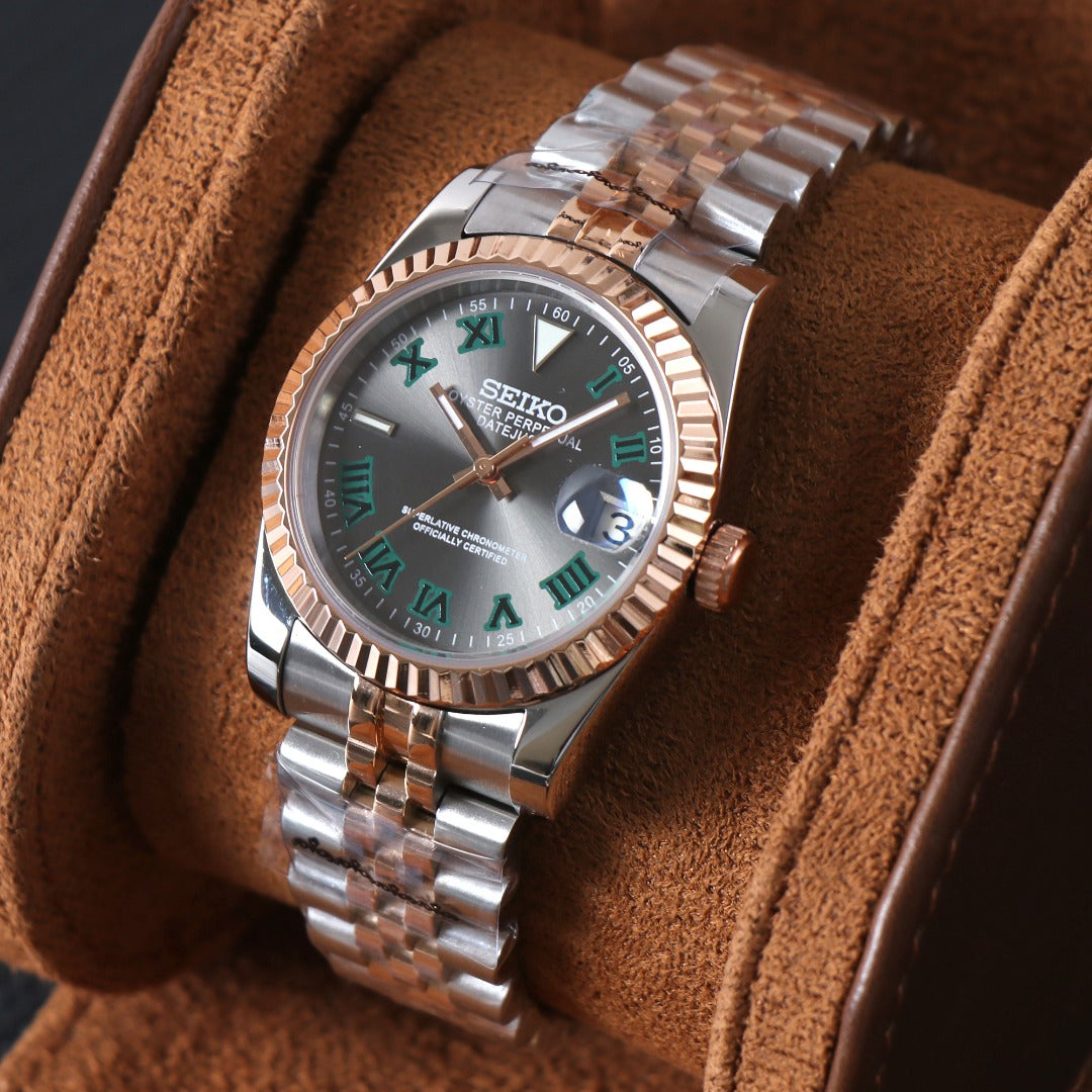 Elegant Date Automático – Green Rose Gold Steel NH35