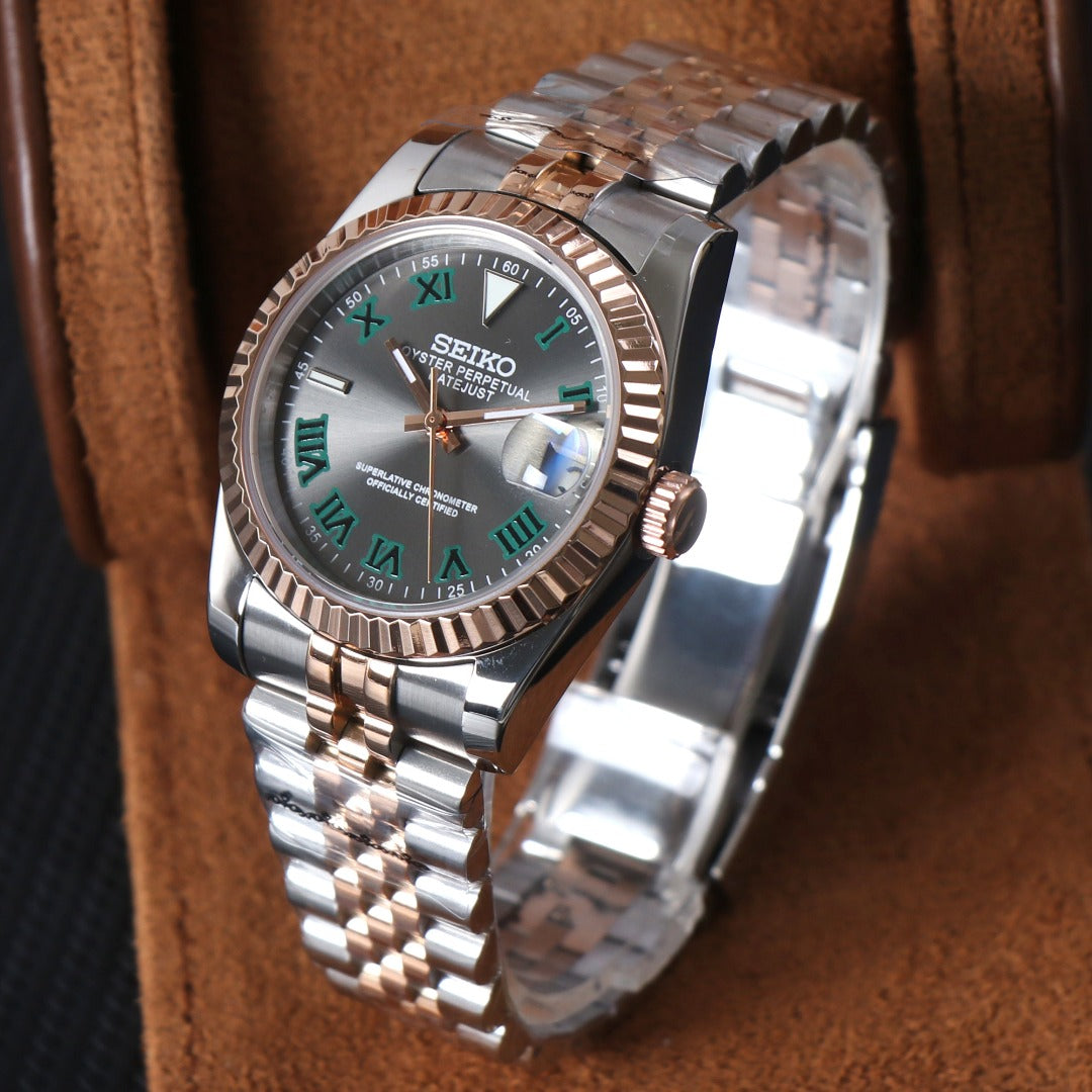Elegant Date Automático – Green Rose Gold Steel NH35