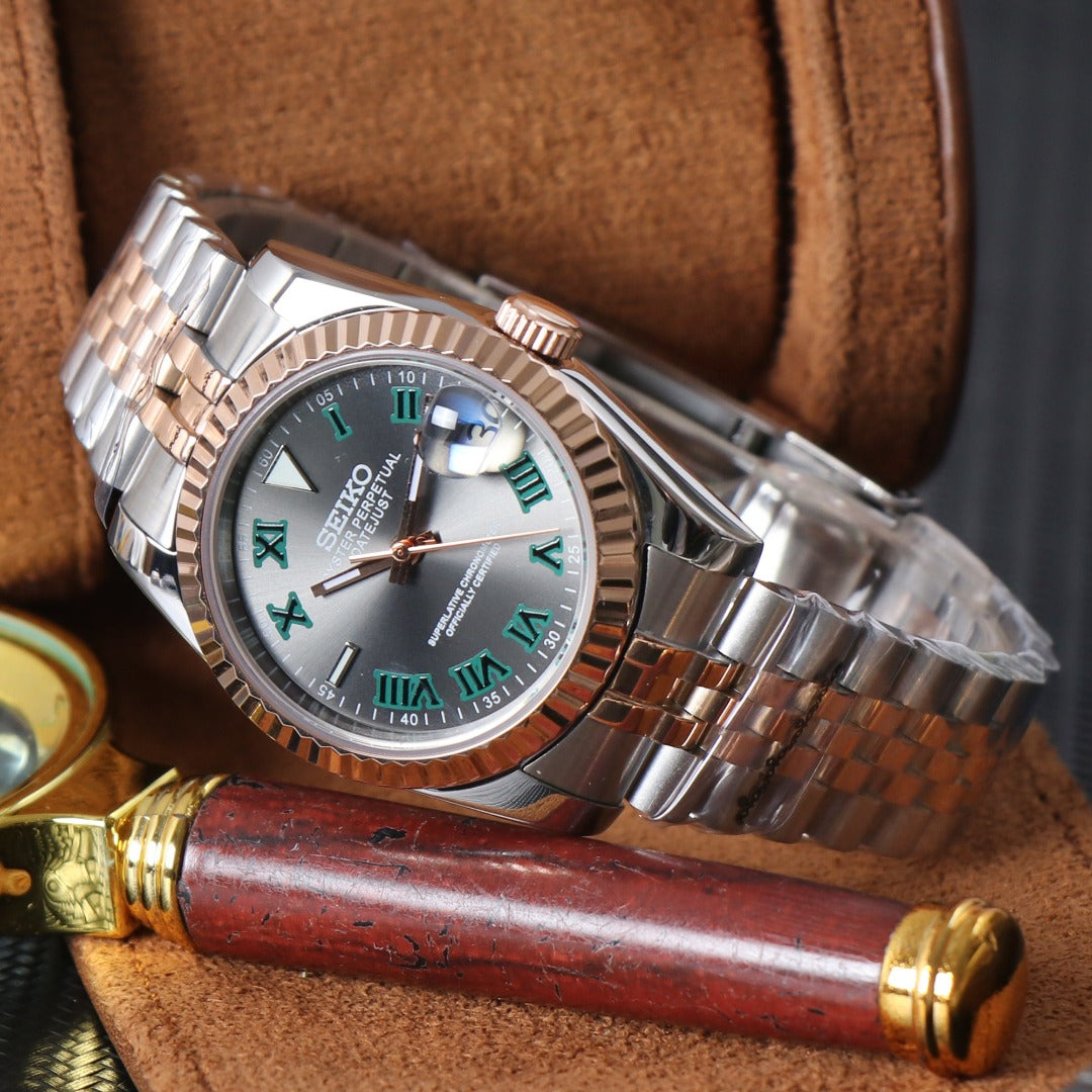 Elegant Date Automático – Green Rose Gold Steel NH35