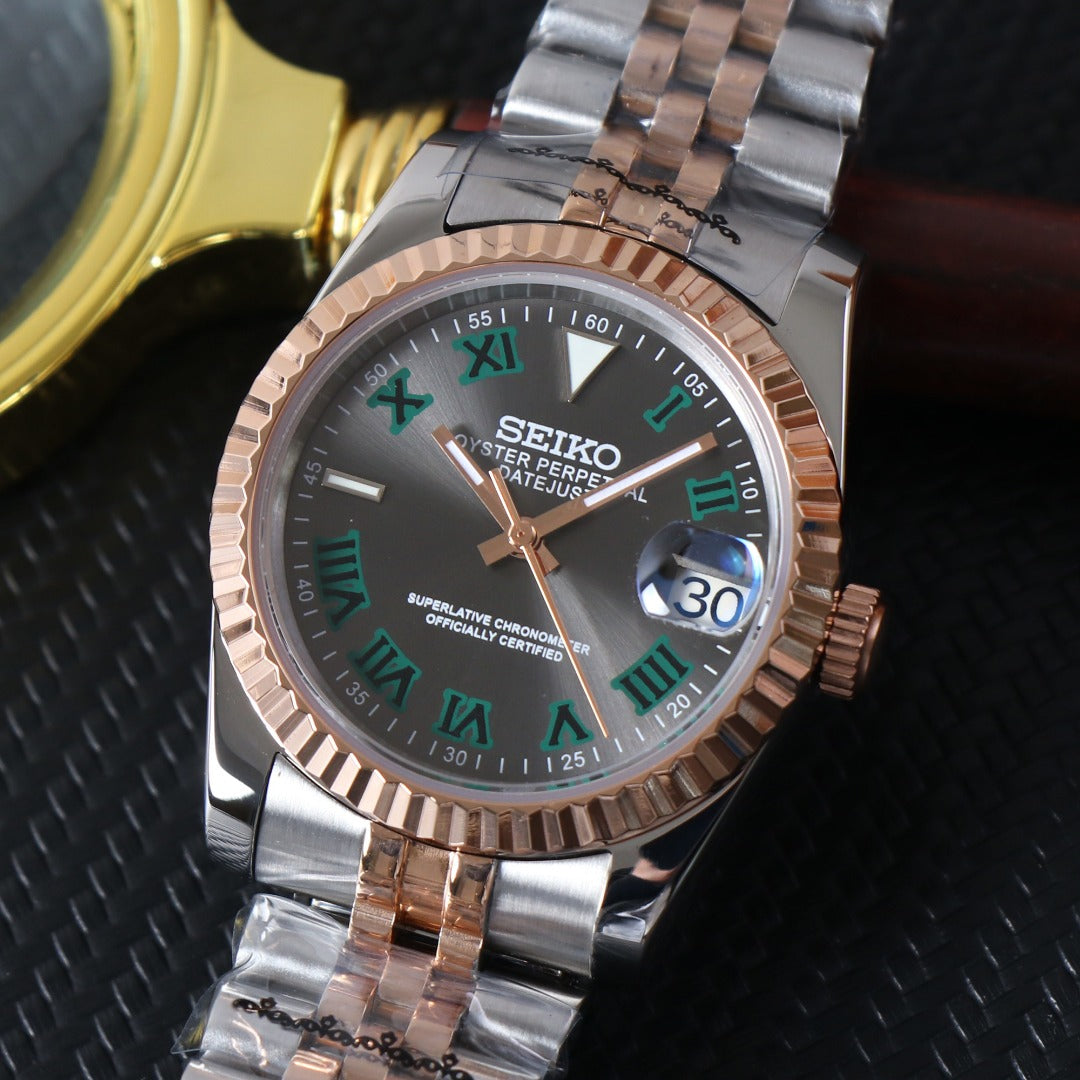 Elegant Date Automático – Green Rose Gold Steel NH35